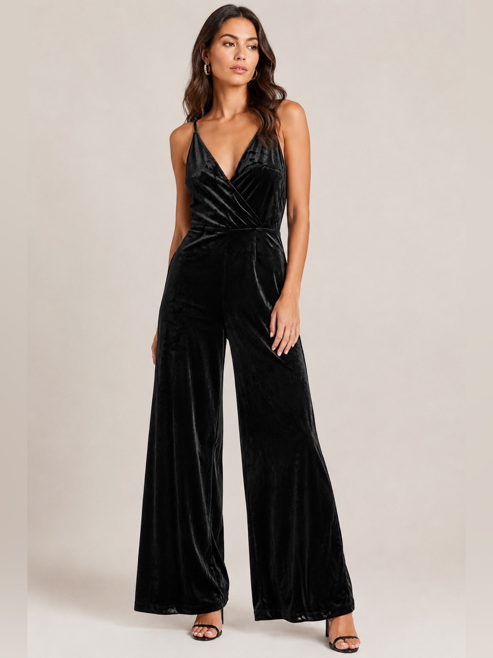 J. Crew jumpsuit Black Velour Wide Leg V-Neck Spaghetti Strap Sleeveless Sz 4